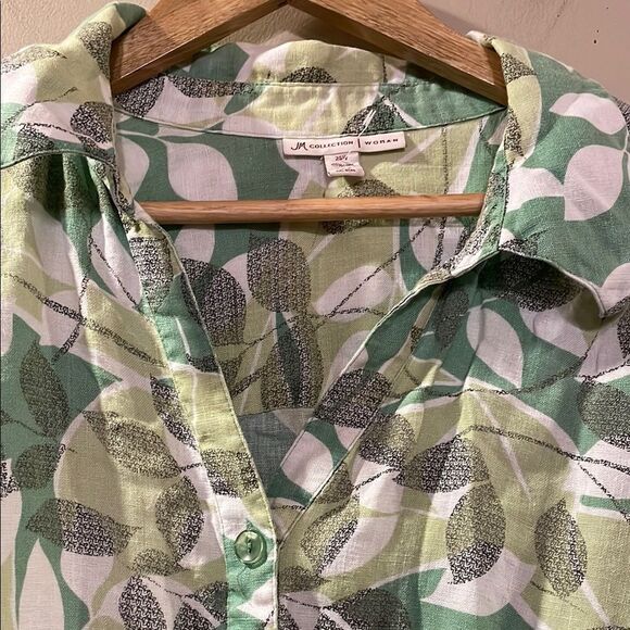 Linen Leaf Print Button-Up Blouse - Picture 7 of 11